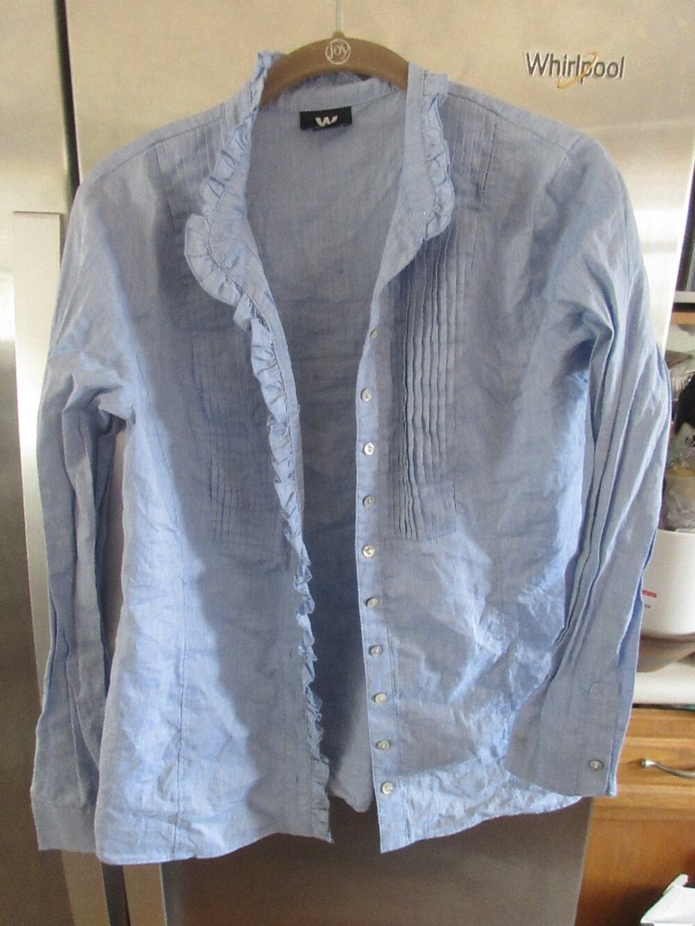 w by worth classic blue cotton blouse shirt P